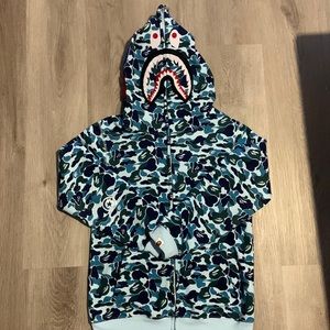 BAPE Camo Shark Full Zip Up Hoodie (Blue) Size Small